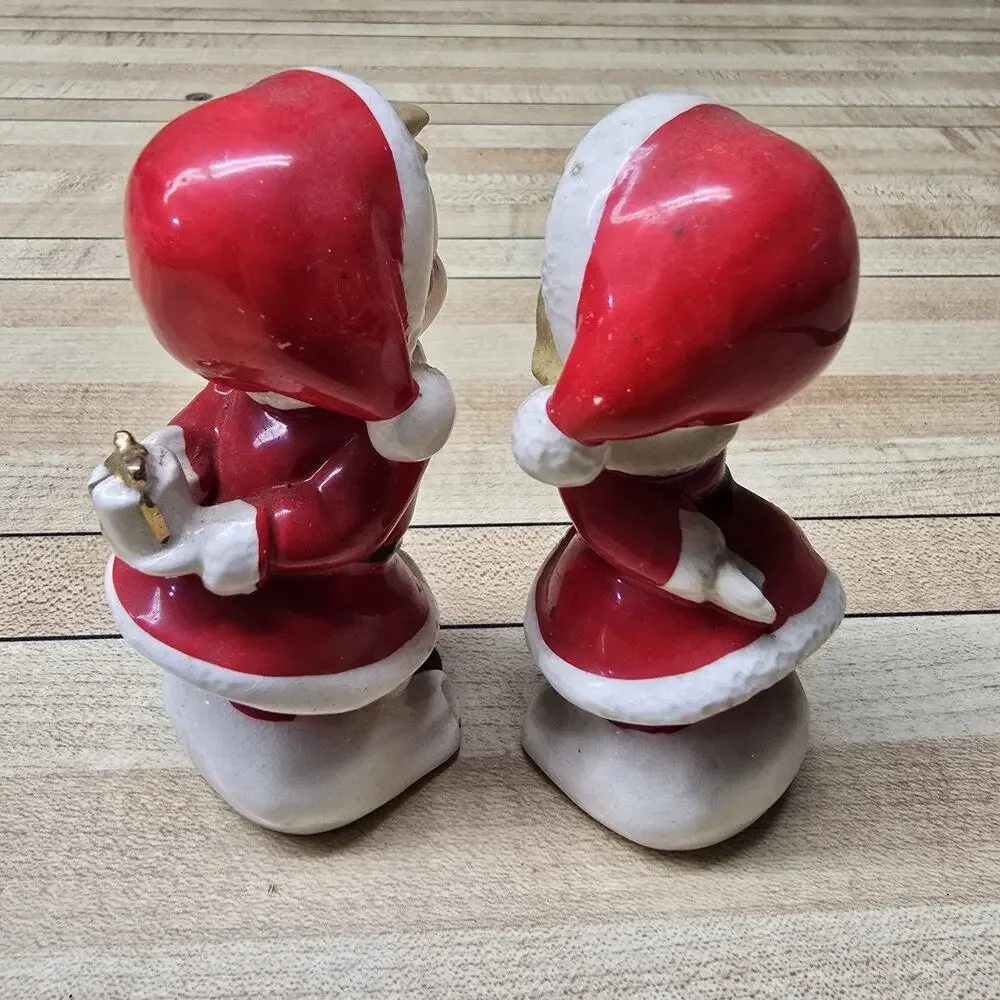 Vintage Kissing Santa Boy &‎ Girl Santa Claus Porcelain Figurines SR Japan